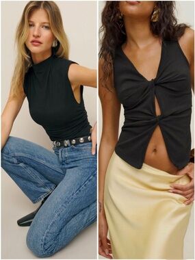 2 Reformation Tops Black Lindy Top   Brown Tefi Vest Top Size Medium